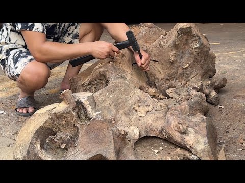 Epoxy And Tree Stump Creation - This Young Man Use Tree Stump To Create An Incredibly Unique Table