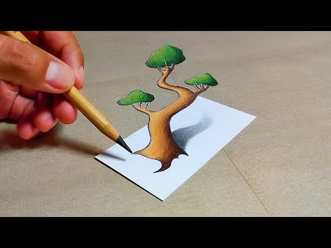 Dibujos en 3D ⭐ Como dibujar un árbol en 3D ilusion optica