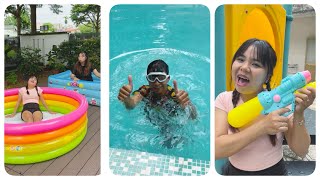 Large and Small Swimming Pools 😱 || Water gun war 🔫 by Su Hao #shorts