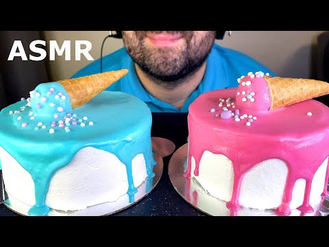ASMR BLUE & PINK UNICORN SUPER CREAM CAKES WITH MILK MUKBANG (DESSERT EATING SOUNDS) EATING SHOW