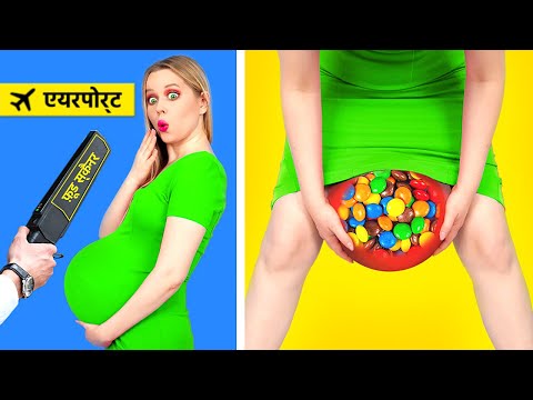 प्लेन, फैशन शो और स्कूल में स्नैक्स छिपाकर ले जाना ||मज़ेदार स्तिथियाँ और क्रेजी DIY 123 GO ! FOOD पर