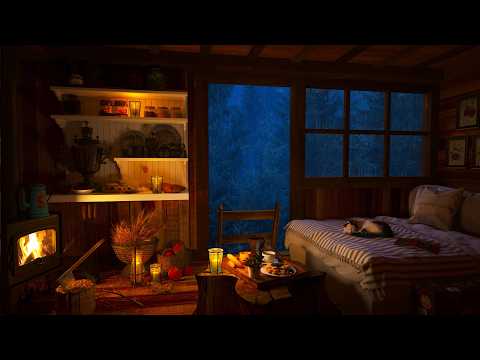 Rain Sounds for Sleeping with Thunder - Gentle Rain and Fireplace 4k in a Cozy Treehouse