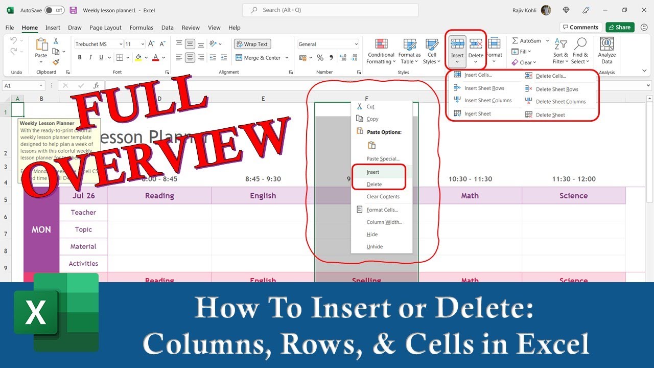 Insert and Delete Columns, Rows, and Cells in Microsoft Excel Full ...