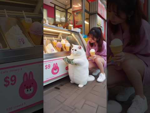 Cute fat cat work to buy ice cream? #cat #funny #cute #kucing #kucinglucu