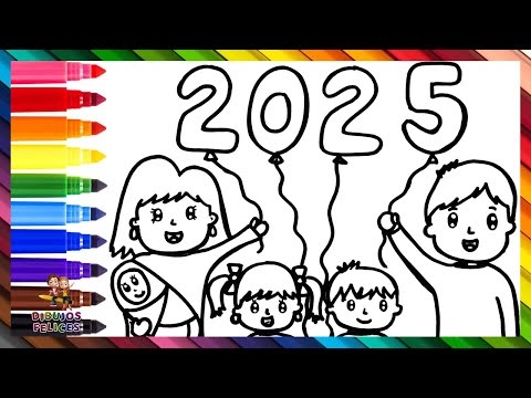 Dibuja y Colorea Una Familia En Nochevieja 👩👨👶👧👦🎉🎈❤️ Padres E Hijos 👨‍👩‍👧‍👧2025🎉🌈