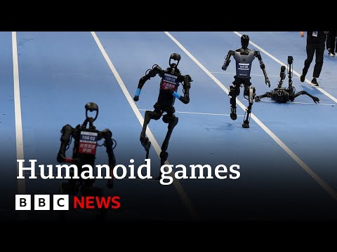 YouTube video thumbnail: Robot Athletes Compete at World Humanoid Games