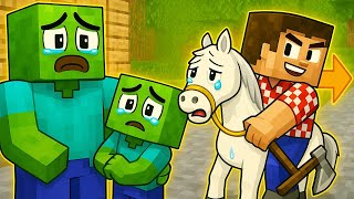 Poor Zombie Boy and Dad Cry as Herobrine Steals Their Horse 😢 | Minecraft Animation