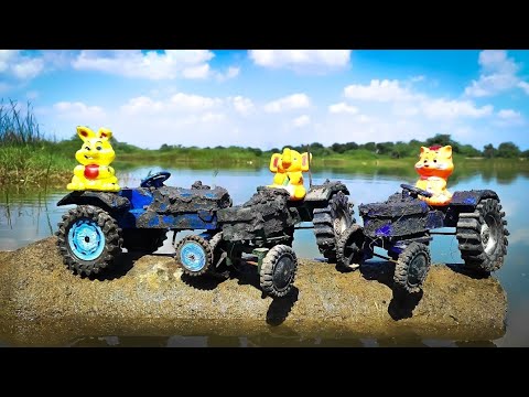 Muddy Tractor And Auto Rickshaw Help Jcb And Water Jump Muddy Cleaning | Tractor Video | Muddy toys