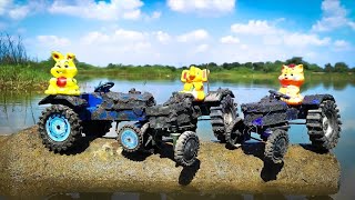 Muddy Tractor And Auto Rickshaw Help Jcb And Water Jump Muddy Cleaning | Tractor Video | Muddy toys
