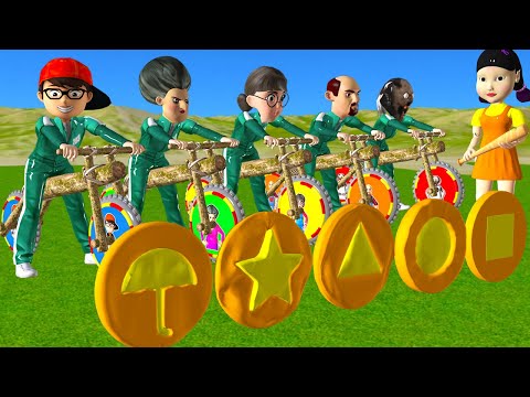 Scary Teacher 3D vs Squid Game Driving Wooden Bikes vs HoneyComb Candy Shapes 5 Times Challenge