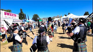 Ellon Pipe Band playing I See Mull & Kilworth Hills during 2025 Aboyne Highland Games in Scotland