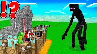 JJ and Mikey Built a HUGE Village Defense System vs Giant ENDERMAN in Minecraft - Maizen