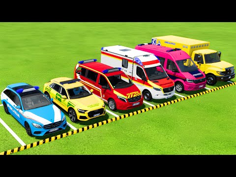 TRANSPORTING POLICE CARS & AMBULANCE EMERGENCY VEHICLES WITH SCANIA TRUCKS ! Farming Simulator 22