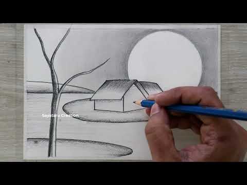 Beautiful Sunset Scenery Drawing with Pencil Sketch, Easy Pencil Drawing