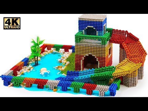 DIY How To Build Water Slide House Around Swimming Pool with Magnetic Balls (ASMR) | Magnet World 4K