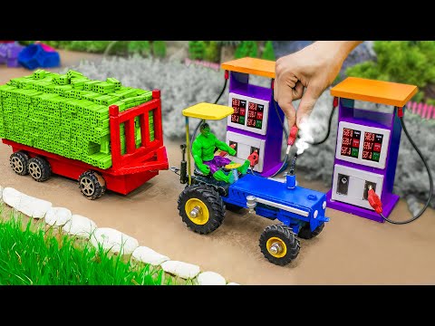 diy tractor mini petrol pump science project | DIY Tractor Heavy with Truck Full of Bricks