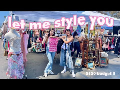 thrifting at Rosebowl Flea // styling a *SUBSCRIBER* with $150 budget! OUTFIT CHALLENGE!!