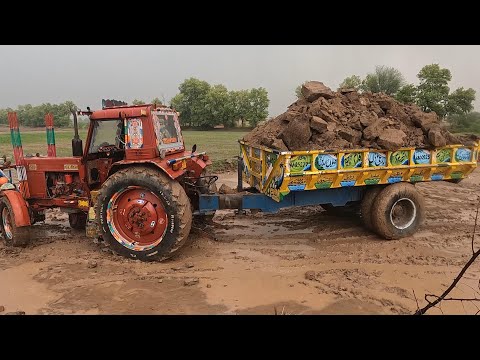 Belarus Tractor Performance in Heavy Rain Mud in Village