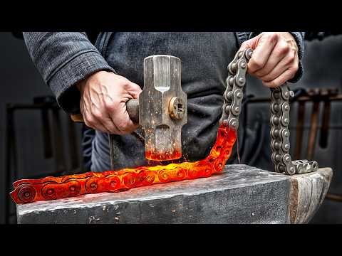 Forging a Razor-Sharp Knife with a Unique Design from Tractor Chains