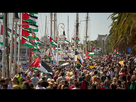 YouTube video thumbnail: Flotilla Leaves Barcelona in Biggest Attempt yet to Break Israeli Blockade of Gaza