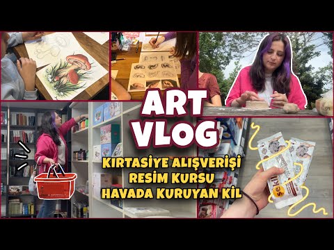 ART VLOG | HAVADA KURUYAN KİL🏺KIRTASİYE ALIŞVERİŞİ | Resim Kursu 🎨
