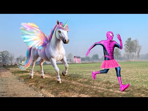 A Homem Aranha rosa e o Unicórnio Gigante ( História de Super Heróis )