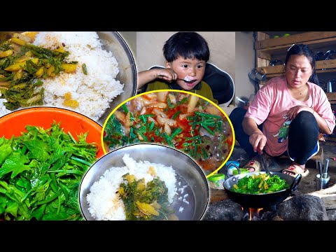 Chayote Shoots Curry in Jina's Kitchen II Jina & Jonson having lunch together@AloneAdhirajnepal