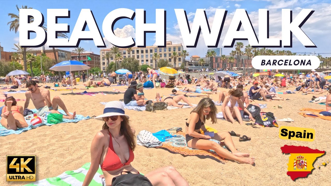 🏖️☀️🇪🇸 Barcelona Beach Walk – Full Walk Along The Beautiful Beaches of Barceloneta, Spain in Summer