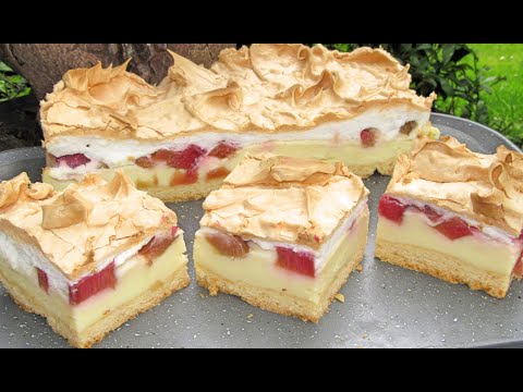 🔥🔥🔥Najlepsze ciasto z RABARBAREM , budyniem i bezą- łatwe i pyszne😍😍😍