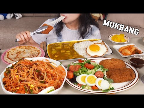 요리 먹방 :) 카레라이스, 매콤쫄면, 치즈돈가스 맛집은 우리집~~. Curry  rice, jjolmyeon, pork cutlet.