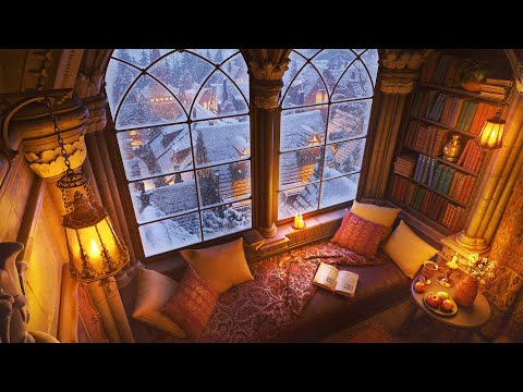 Cozy Winter Ambience for Reading with Snowfall on Window and Calming Blizzard Sounds