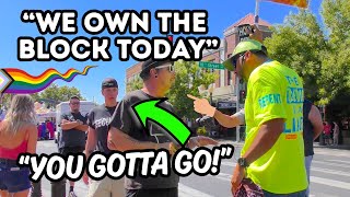 "We OWN the block today!" Pride goers 🏳️‍🌈 claim ENTIRE city block! - I RESIST and Cops are called 🚔