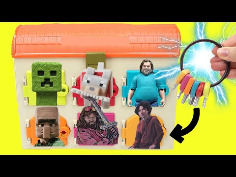 Minecraft Movie Surprise Doors with Keys + DIY Crafts for Kids with Steve, Denis, Mob Dolls