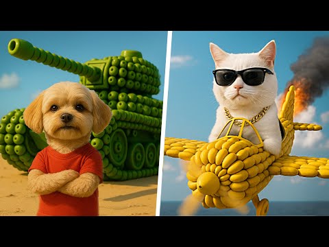 Rich Cat’s Banana Plane Destroyed the Apple Tank built by the Poor Dog