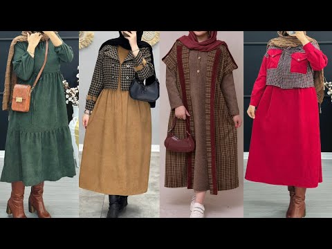 أجمل تشكيلة من فساتين شتوية للمحجبات 💥 موضة شتاء 2025 | Winter dresses 2025 | Monteau pour femmes ✨