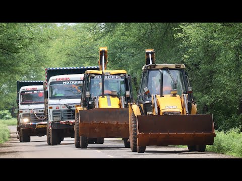 2 JCB 3dx Backhoe Loading Mud in Tata 2518 Ex Truck and Tata Tipper Truck