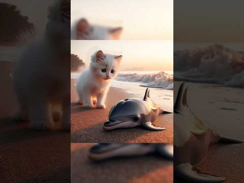 The little cat who saved a poor baby dolphin🐱🐬 #cat #story #kitten #dolphin #short