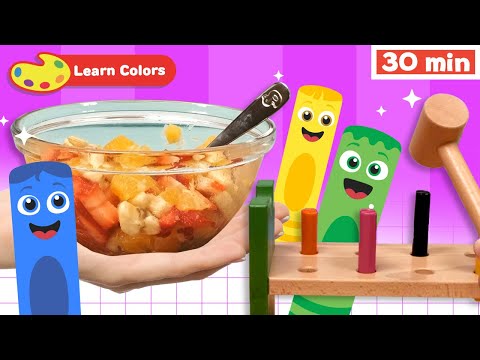 Color Crew Magic | Educational Video | Fruit Salad | Pounding Pegs + | Learn Colors | How to Draw