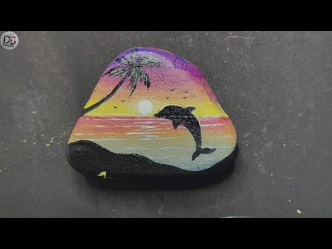 How to draw a beautiful scenery on river stone |Acrylic Painting on River Stone