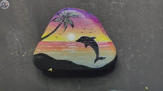 How to draw a beautiful scenery on river stone |Acrylic Painting on River Stone