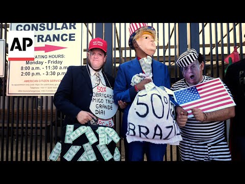 YouTube video thumbnail: Demonstrators in Brazil Protest Trump's Tariffs and Oppose Bolsonaro
