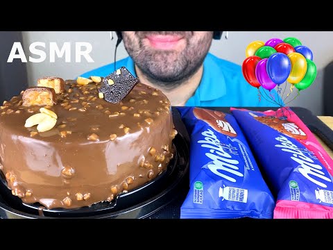 ASMR BIRTHDAY CAKE | SNICKERS CHOCOLATE CAKE + MILKA CHOCOLATE ICE CREAM MUKBANG (EATING SOUNDS)