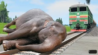 Giant ELEPHANT vs TWO TRAINS | Stops the train | BeamNG.Drive – Train Simulator 2025