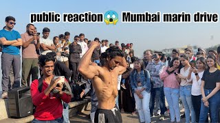 when bodybuilder go shirtless mumbai marine drive 😱|| girl reaction crazy ||