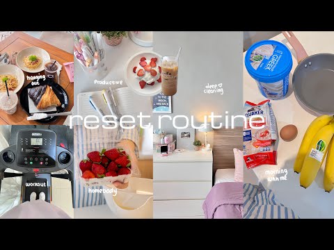 A PRODUCTIVE DAY⋆˚࿔🍒˚𝜗𝜚˚reset routine,weekly grocery,deep cleaning,homebody,workout,self care🧖🏻‍♀️📝