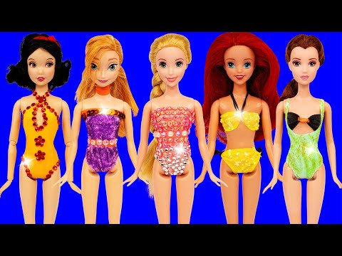 DIY Amazing Swimsuits for Disney Princesses Rapunzel, Ariel, Belle, Snow White & Frozen Anna