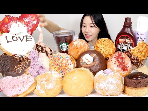 ASMR Cream Exploading Donut Mukbang 크림폭발 도넛 캐치볼클럽 나리꼬모 크리스피크림 🍩 도넛파티 먹방 Chocolate Strawberry Dessert