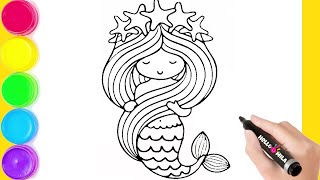How to Draw a Princess Mermaid with Purple Hair | Drawing Tutorial Art