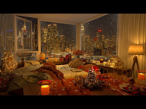 4K Sleep in a Cozy Winter NYC Bedroom - Jazz Music for Relax and Study