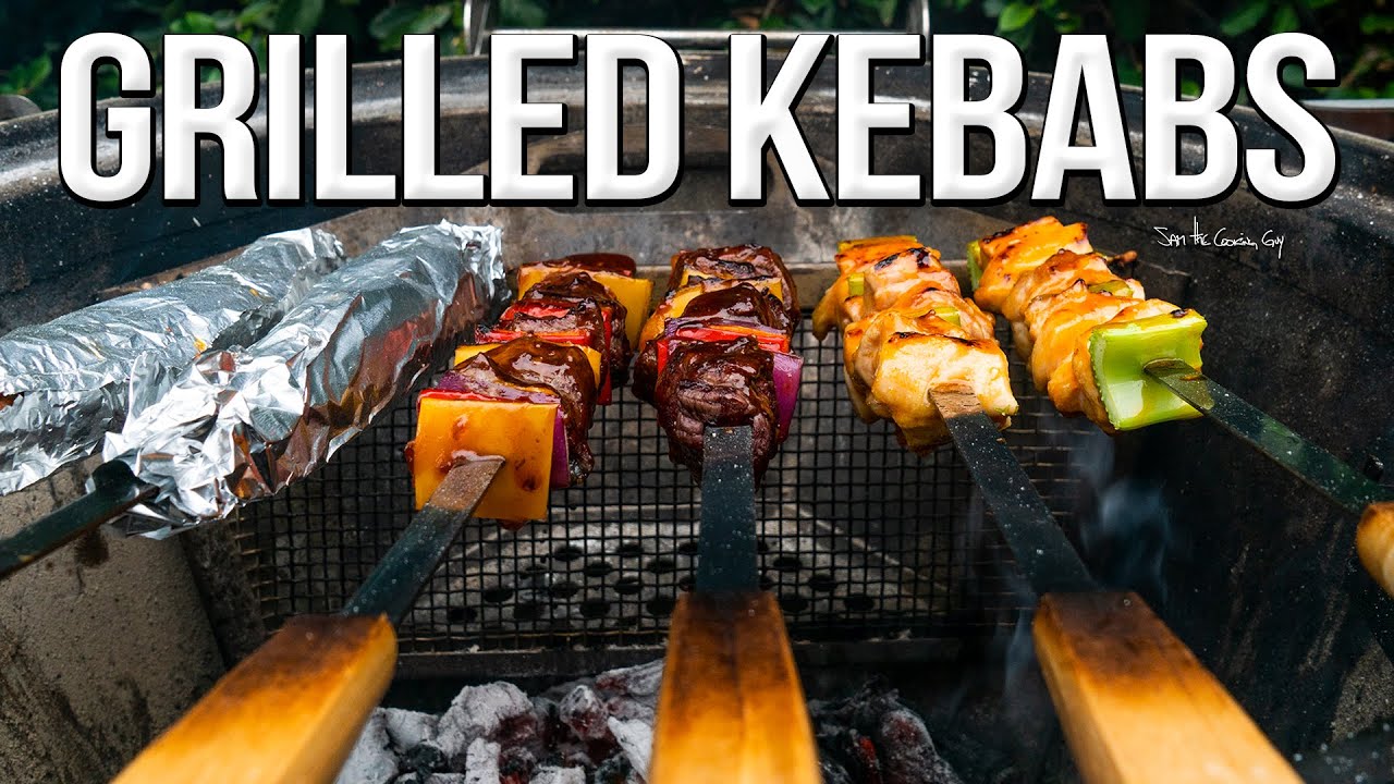 Juicy grilled chicken & steak kebabs 4k